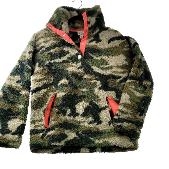 J Crew Sherpa Fleece Snap Collar Pullover Camo XXS SOLD OUT ON JCREW WEBSITE New - Picture 2 of 16